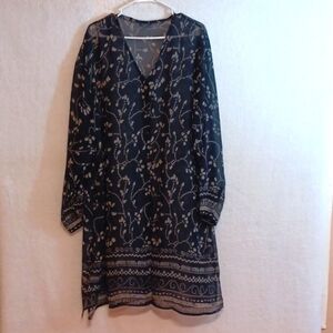 Revue Womans Long Black Floral Long Sleeve Sheer Top 3XL